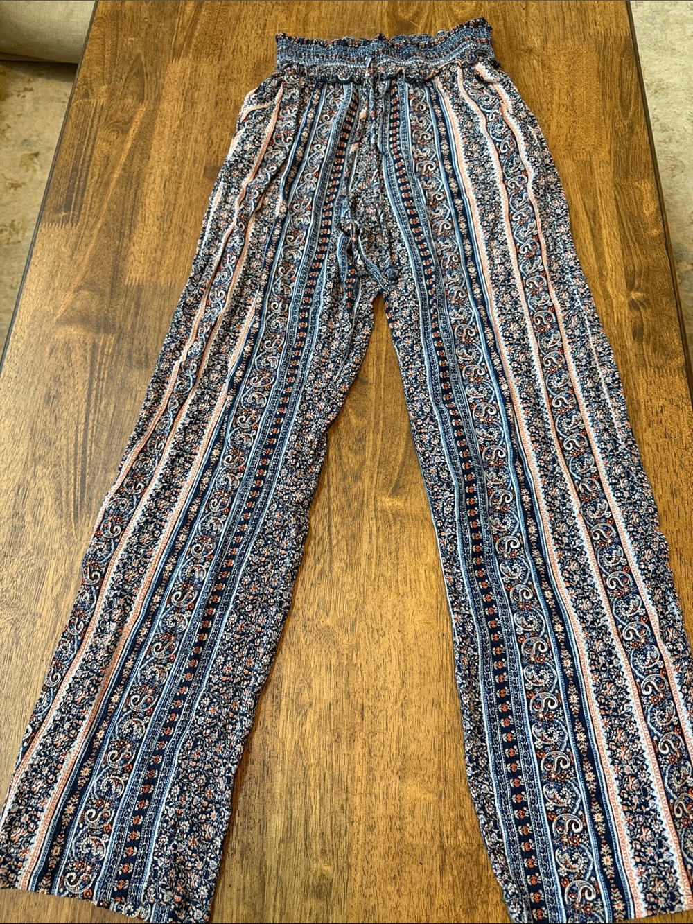 Kingston Blue & Cream Striped Paisley Wide-Leg Pants